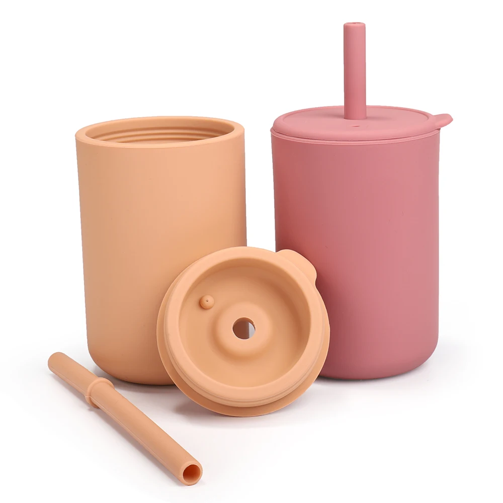 Лидер продаж 2022, силиконовая детская чашка на заказ, набор для тренировок без протекания, детская силиконовая чашка для напитков из соломы для малышей и детей