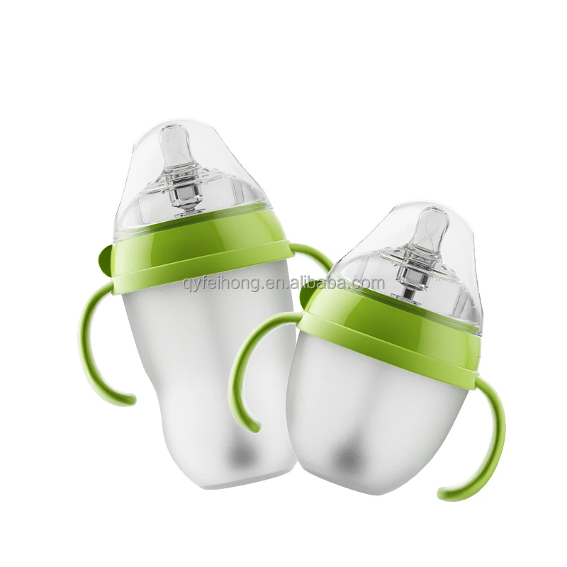 Hot Sale Food-Grade Silicone Baby Milk Bottle Anti-Colic Feeding with Wide Neck Straight Shape Newborn Kids Friendly