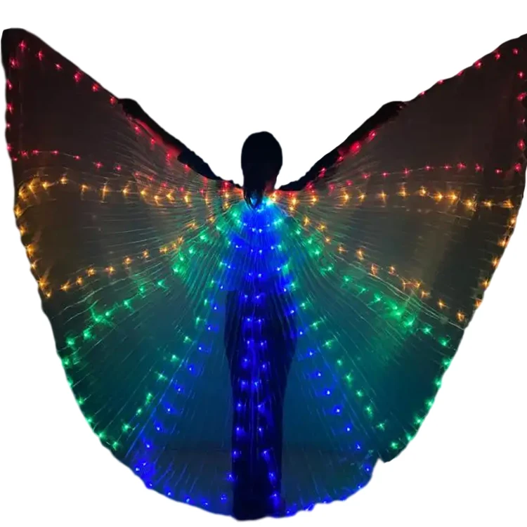 Light Up Wings LED Butterfly Wings Belly Dance Wings with Telescopic Stick for Stage Show Halloween and Christmas Party