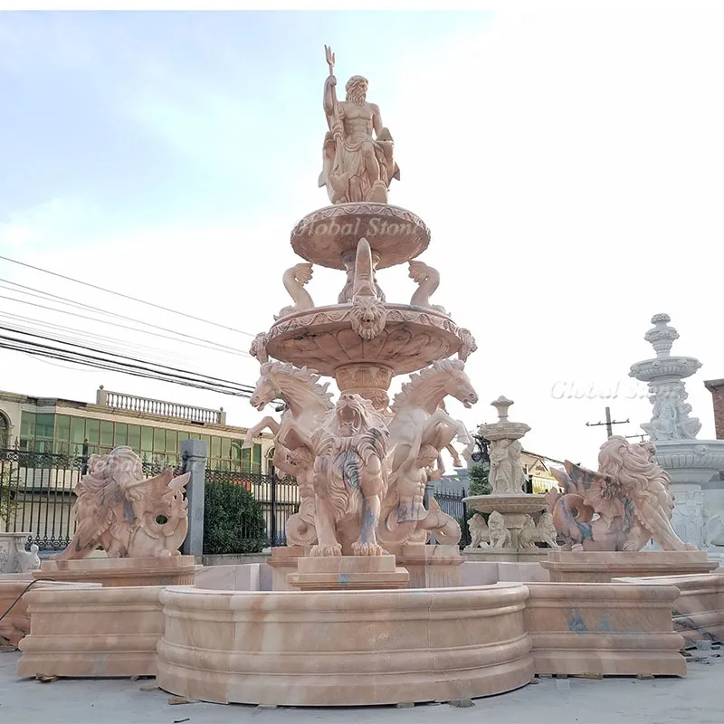 Fancy Custom Hand Carved White Marble Water Fountains with lion sculptures for Outdoor Garden