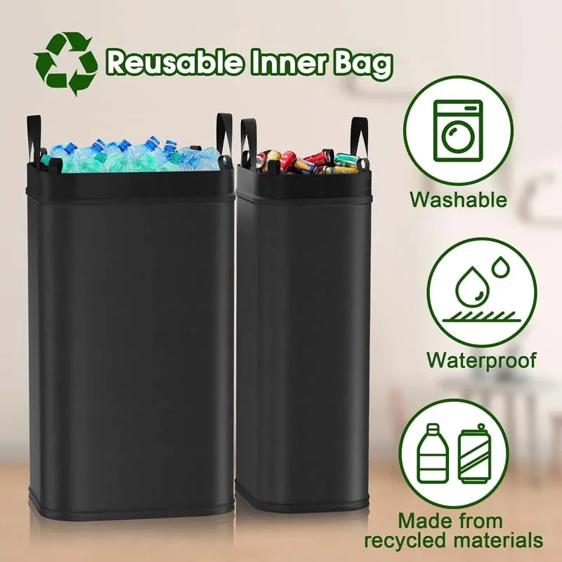 33 Gallon 125L Large Double Recycle Bin Indoor with Lid Removable Reusable Inner Bag Collecting Bottles Can Glass Waste bin