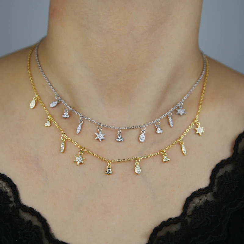 promotion  factory new arrive USA hot selling star tear drop cz drip charm choker statement necklace
