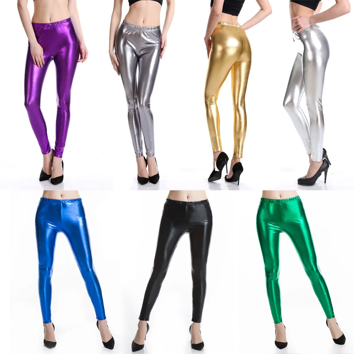 2022 new wholesale sexy bright leather tights solid color Leggings shiny artificial leather elastic slim fit pants