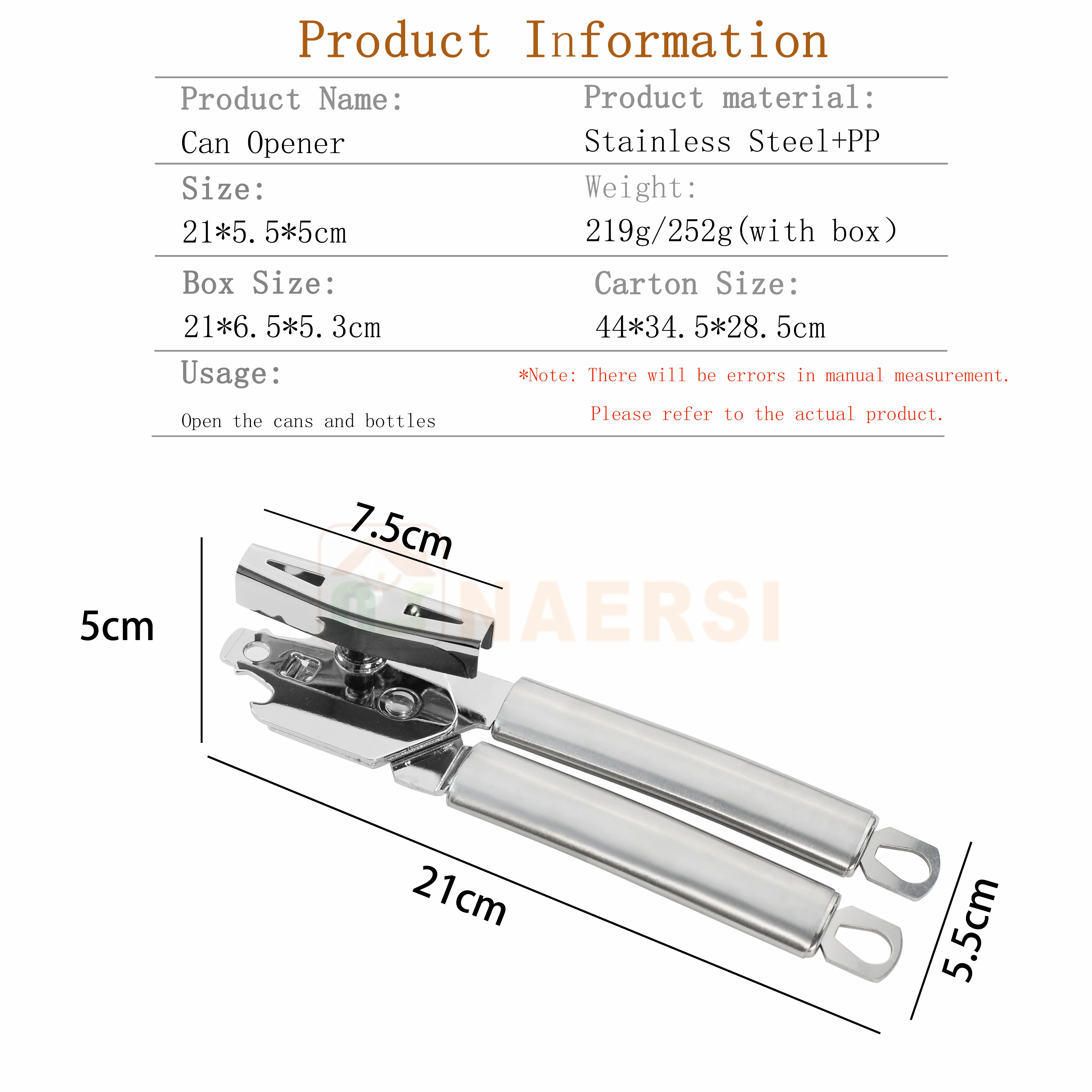Heavy Duty Stainless Steel Manual Can Opener Oversized Easy Turn Knob Sharp Cutting Wheel Good Grips with Built-in Bottle Opener