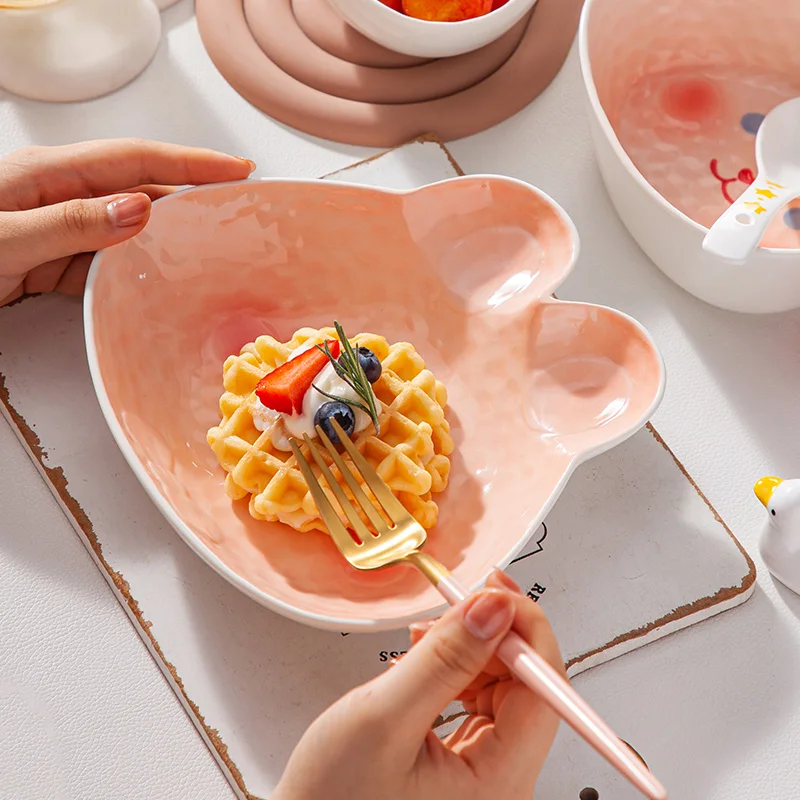 ZC kids dinnerware creative rabbit dinning table set cute Elephant Dinner set child Dishes handle bowl spoon plate 4pcs gift set