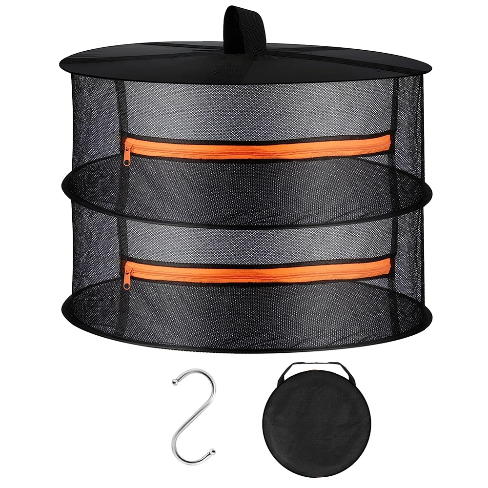 4 Layer 60cm Black Orange Zippers Garden Patio Household Closed Collapsible Mesh Hanging Herb Plant Drying Rack Dry Net