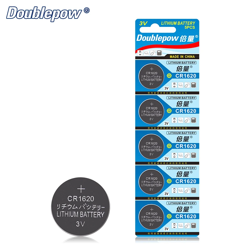 Doublepow 5pcs CR1620 3V Lithium Coin Cell Battery 70mAh DL1620 ECR1620 GPCR1620 Button Battery for Toys Home Appliances Watch