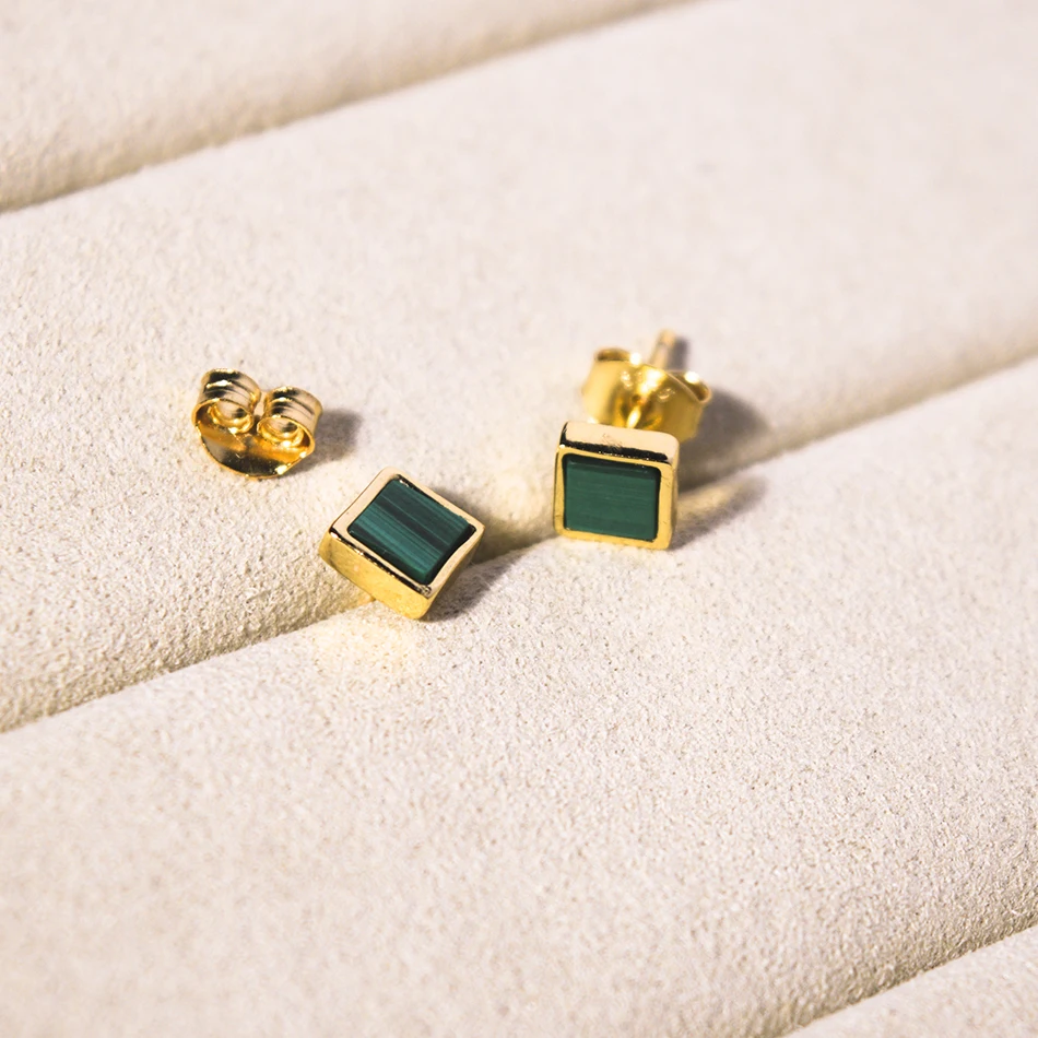 mother jewelry 925 Sterling Silver green natural stone necklace 18K gold Plated Stone Square malachite necklace