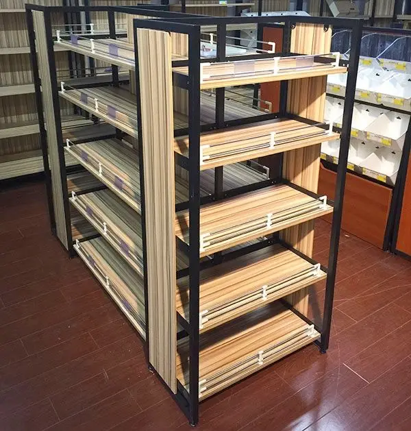 Custom store rack wooden shelves for super market wooden display supermarket racks shelves liquor store interior