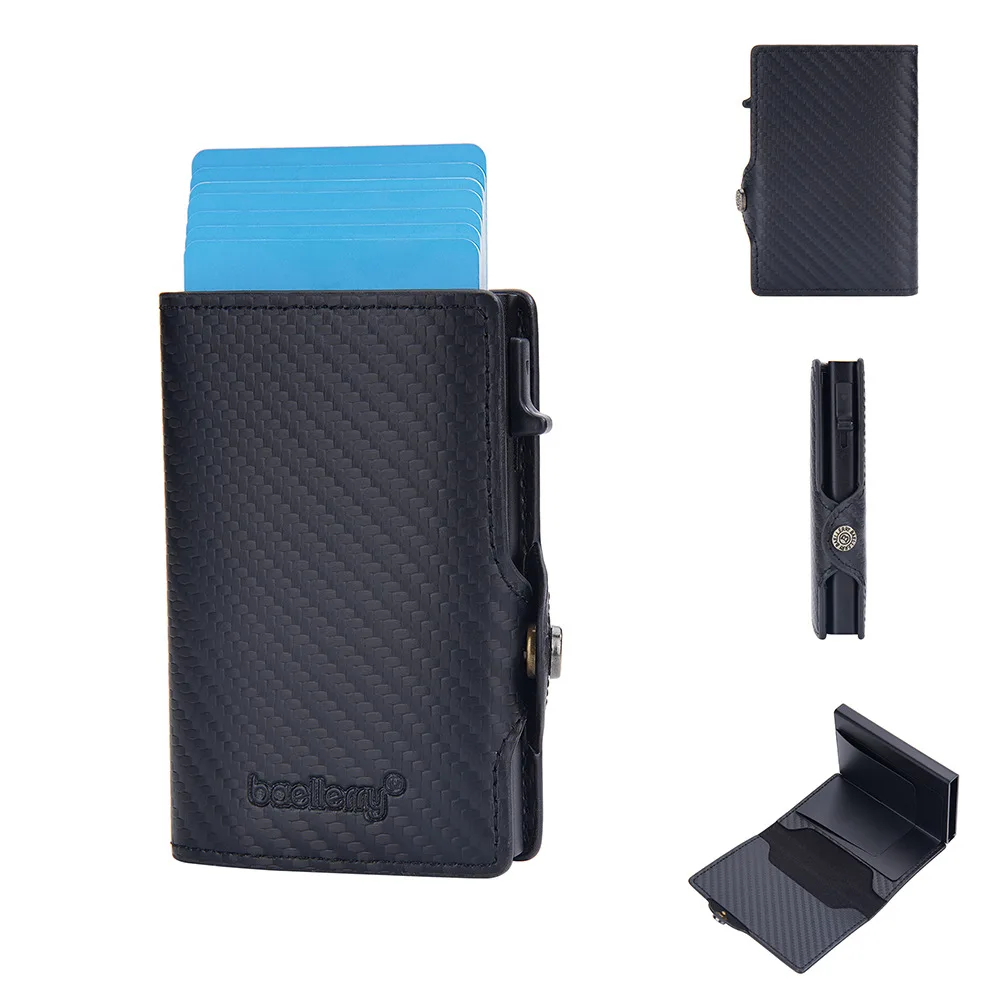 2023 New3 Folds Anti-Magnetic Aluminum Case Wallet Side Push Design RFID Carbon Fiber Card holder for Men