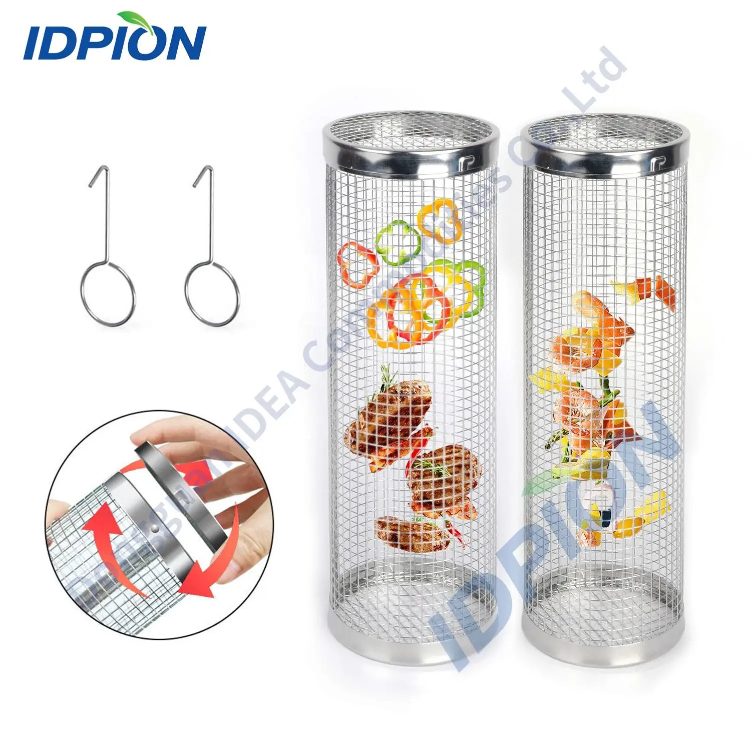 Portable 2pcs Round Tube Cylinder Barbeque BBQ Grill Basket 304 Stainless Steel Wire Mesh Rolling Grilling Baskets