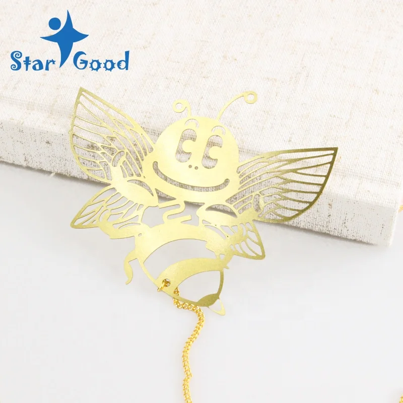 Custom metal brass hollow design unique gift bee shape brass bookmarks