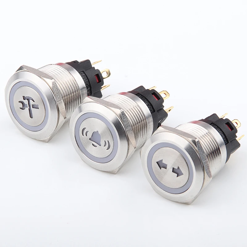 Морской кнопочный выключатель с подсветкой 1NO1CN, 19 мм