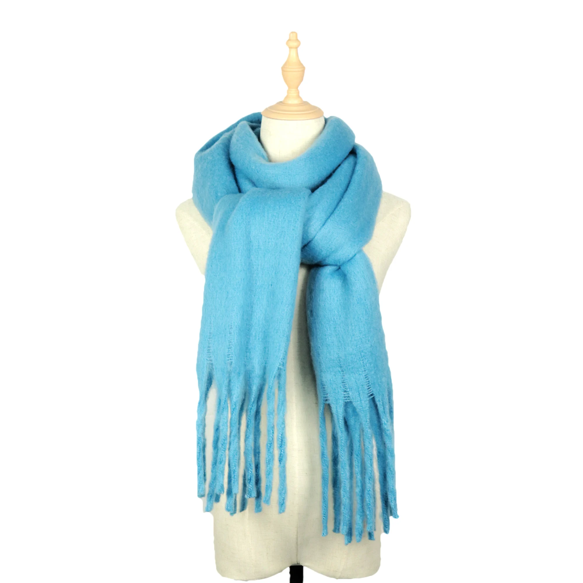Hot fashion chunky warm soft feeling elegant popular solid polyester long women winter  tatting scarf