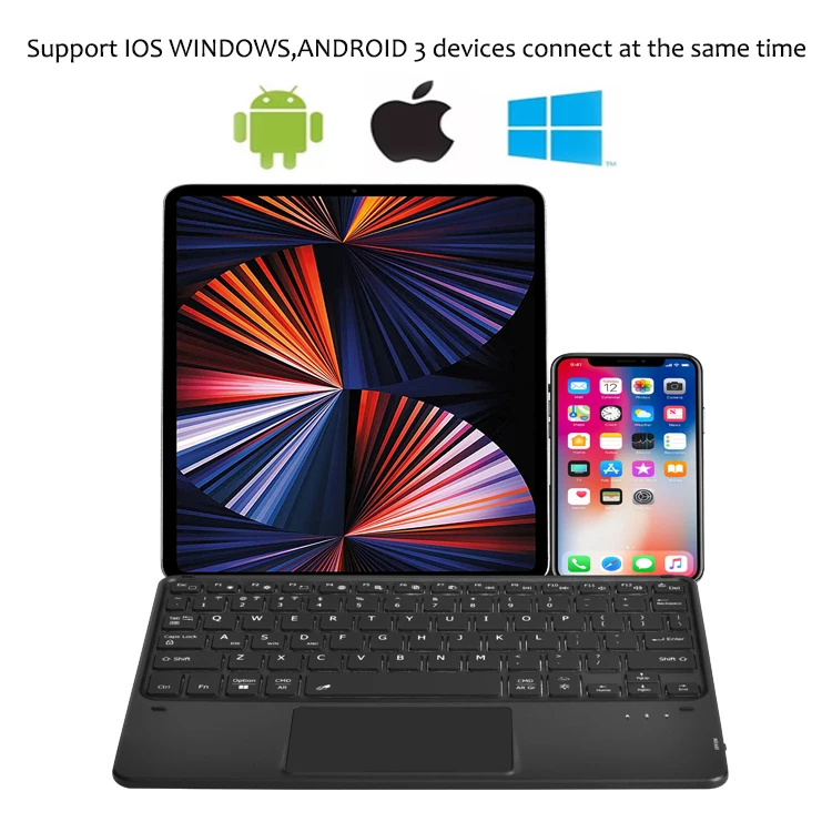 Wireless BT Backlit Trackpad Keyboard For iPad With Stand Case Compatible With IOS Android Windows Tablet Mobile Phone