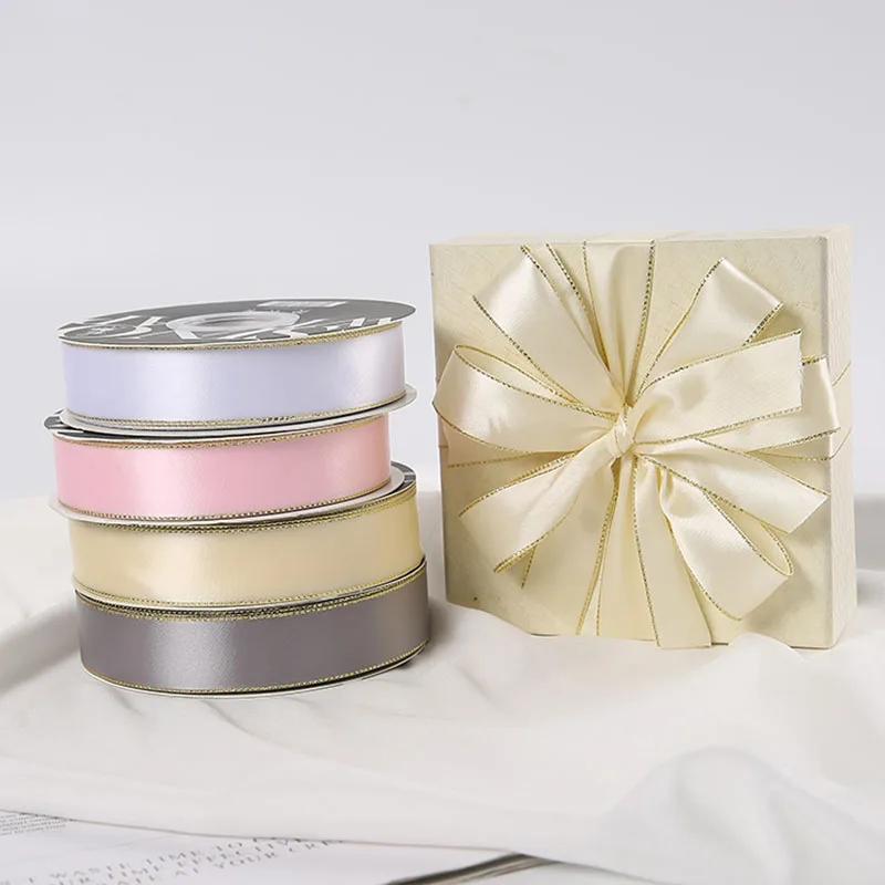 2.5cm*45yards Double-sided gold rim ribbon gift cake baking decoration ribbon flower bouquet packaging material ribbon