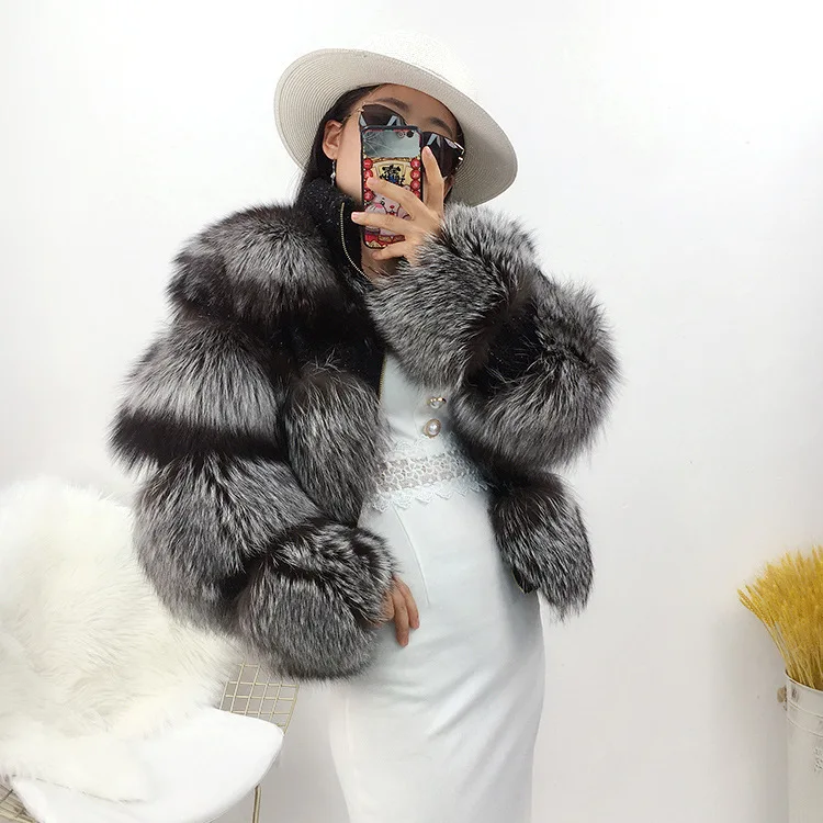 Новый дизайн 2021, женская одежда, короткая куртка из лисьего меха, Женское зимнее кожаное пальто из натурального меха