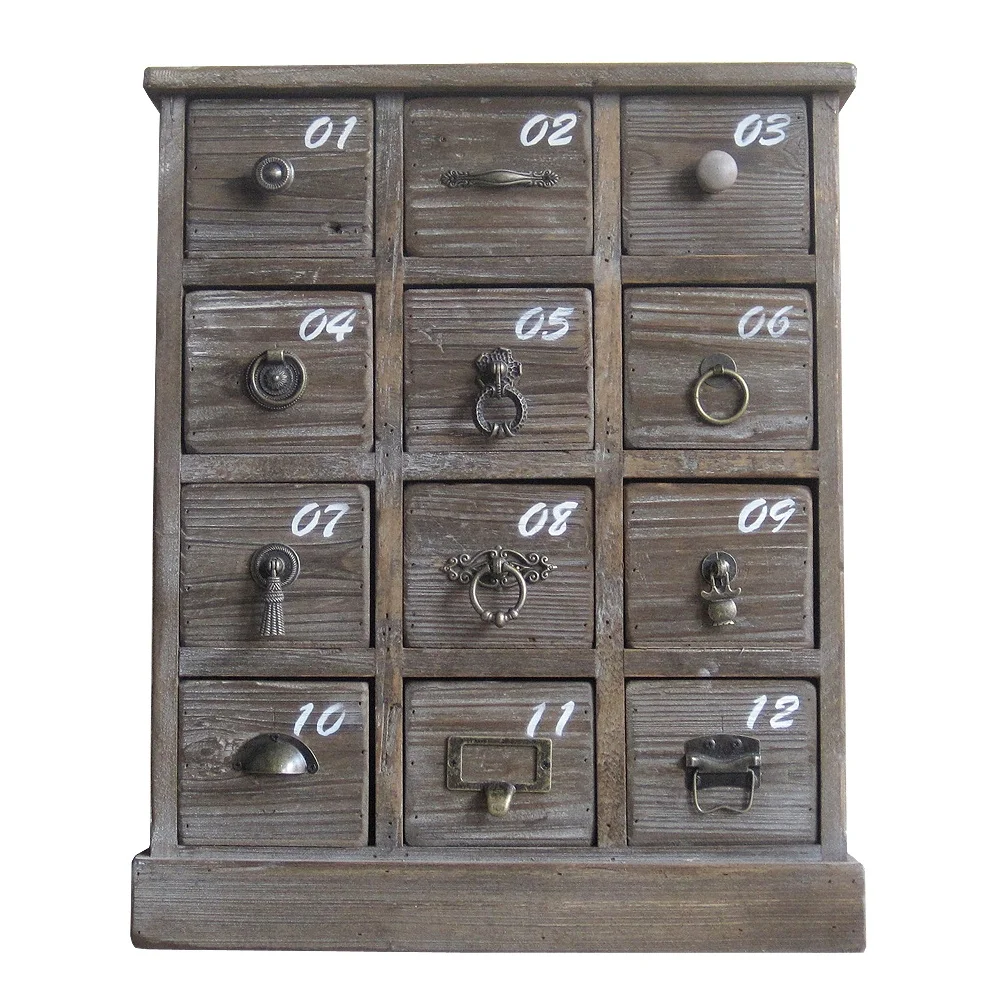 Rustic Vintage Small Recycled Wood Organizer Chest With Numbered Drawers, reclaimed wood drawer chest