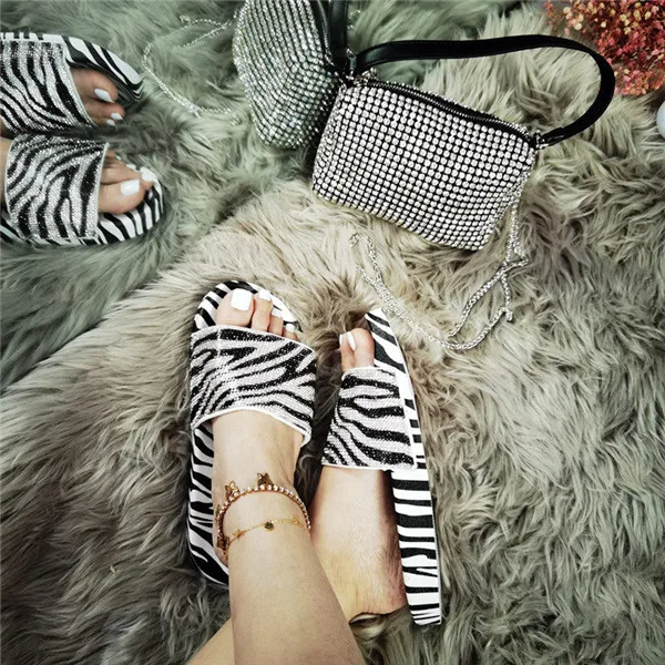 Popular Zebra Diamond Women Sandals And Clutch Bags Set Wholesale Price Purse Match Shoes Set