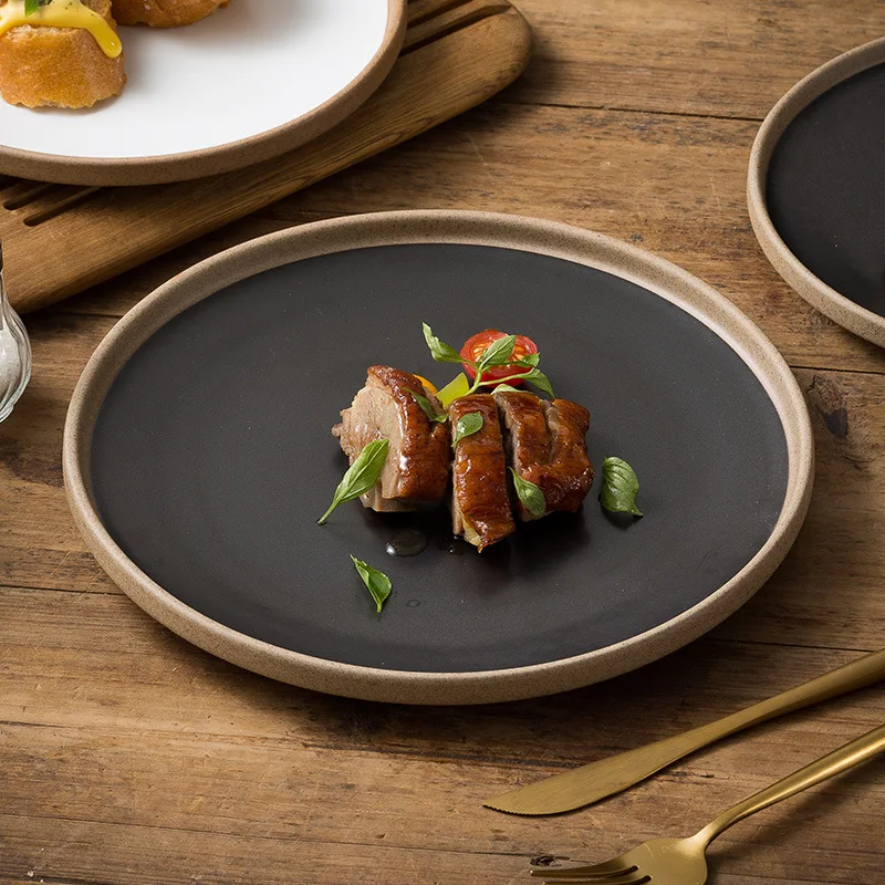 Japanese Korean Style Crockery Dinner Plate Hand Painted Matte Color Glaze Dishes Dessert Pizza Pasta Crokery Ceramic Flat Plate