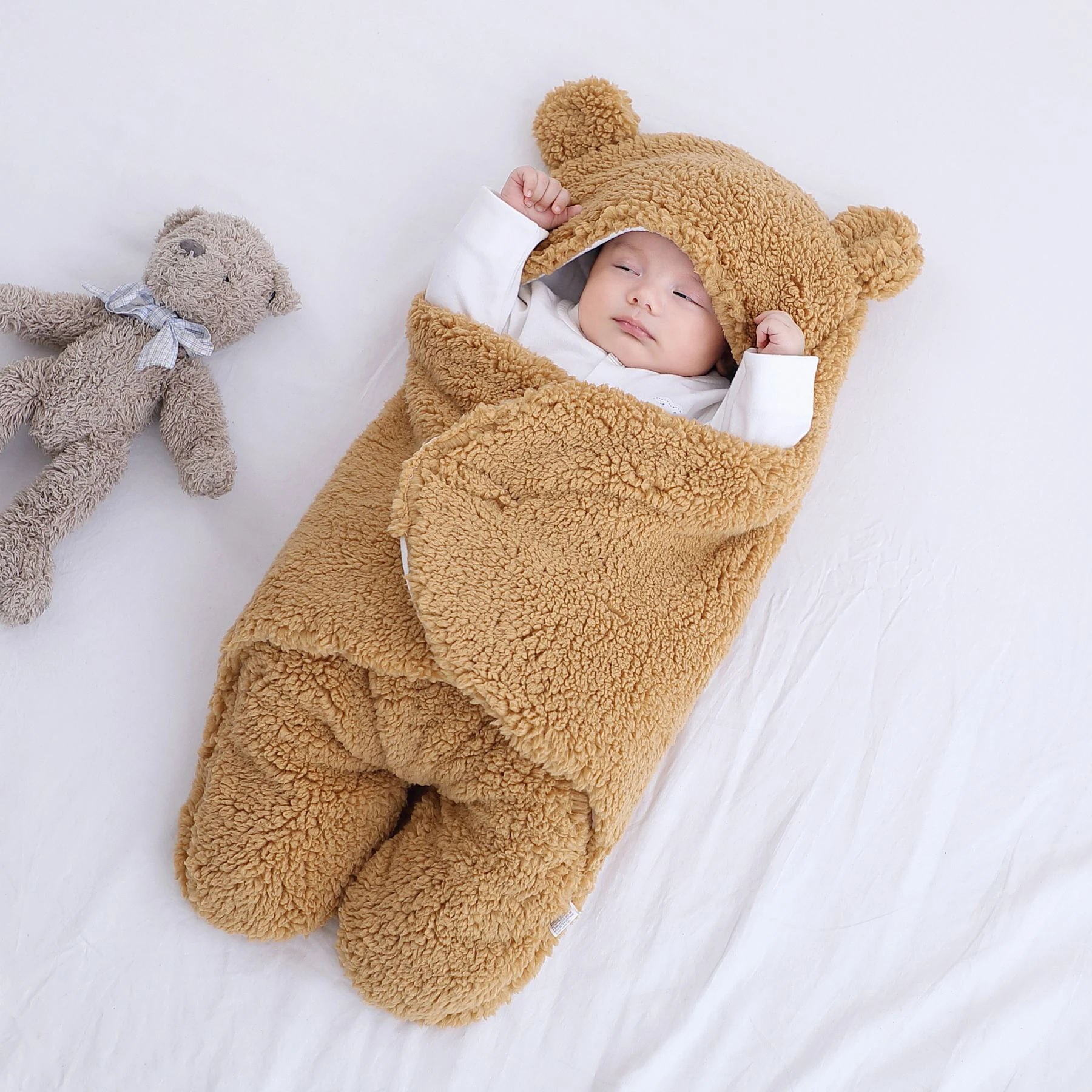 Sack Newborn 0-12 Months Baby Swaddle Blanket Stroller Wrap Boys Girls Cute Cotton Plush Receiving Blanket Newborn Sleeping Bag