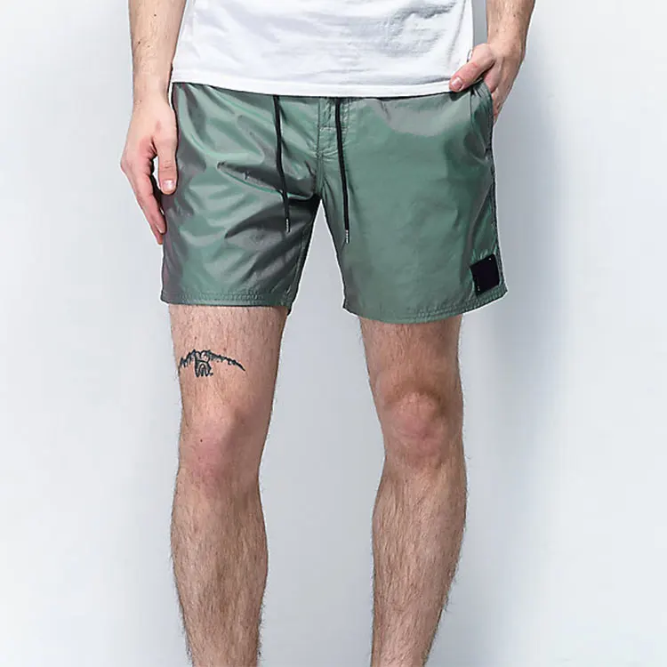
Summer Style Mens Iridescent Green Mesh Lined Reflective Board Shorts 