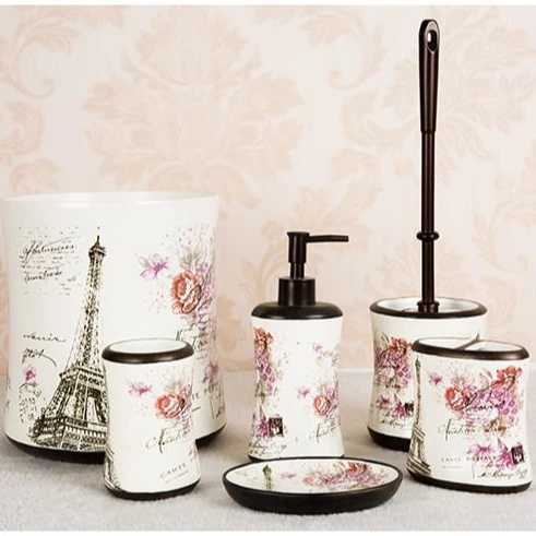 Hot sale hand painting Design accessories colorful bathroom accessory sets