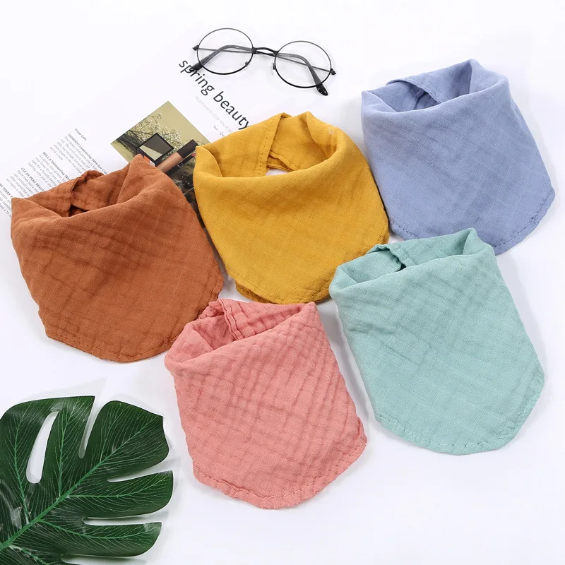 5 Color Organic Cotton Bib Amazon Hot Sale Wholesale Super Soft Muslin Bamboo Cotton Bib Triangular Bibs