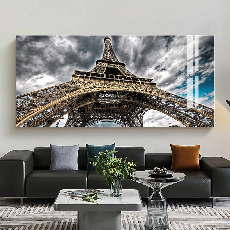 Home Decor Landscape Acrylic Painting Modern City Building Paris Eiffel Tower Crystal Porcelain Paintings and Wall Arts