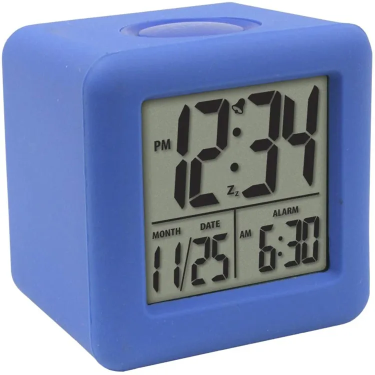 soft cube lcd alarm clock with smart light for Bedroom Kitchen