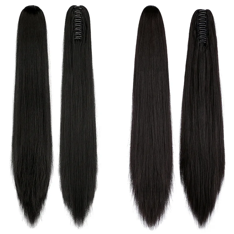 Парик из синтетического волокна с зажимами, шелковистые прямые кости, прямой хвост, расширенный конский хвост, реалистичный парик с зажимом
