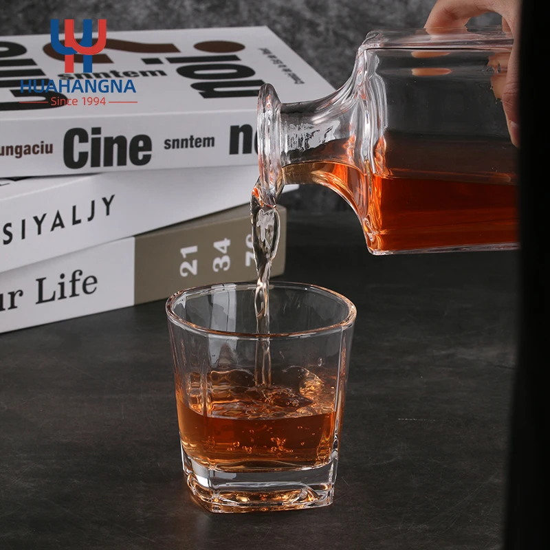 Customized Color Personalized Bourbon Liquor Decanter Set and 2 Square Whiskey Drinking Glasses in Black Wood Gift Box