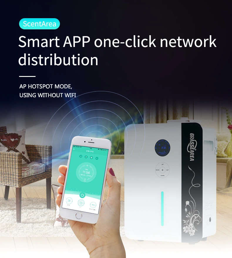 Оптовая продажа Интеллектуальный коммерческий Wi-Fi Электрический диффузор для эфирных масел холодного воздуха аромадиффузор 3000 покрытия