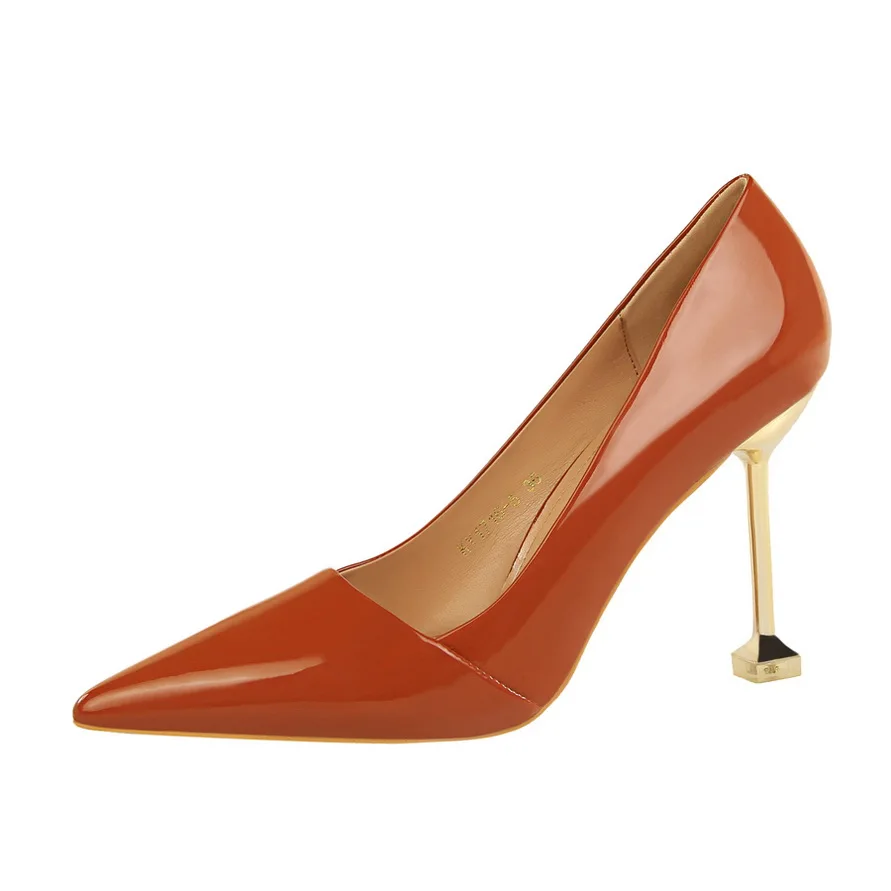 1716-5 Модные простые профессиональные женские туфли на высоком каблуке с высоким каблуком пикантные тонкие туфли из лакированной кожи