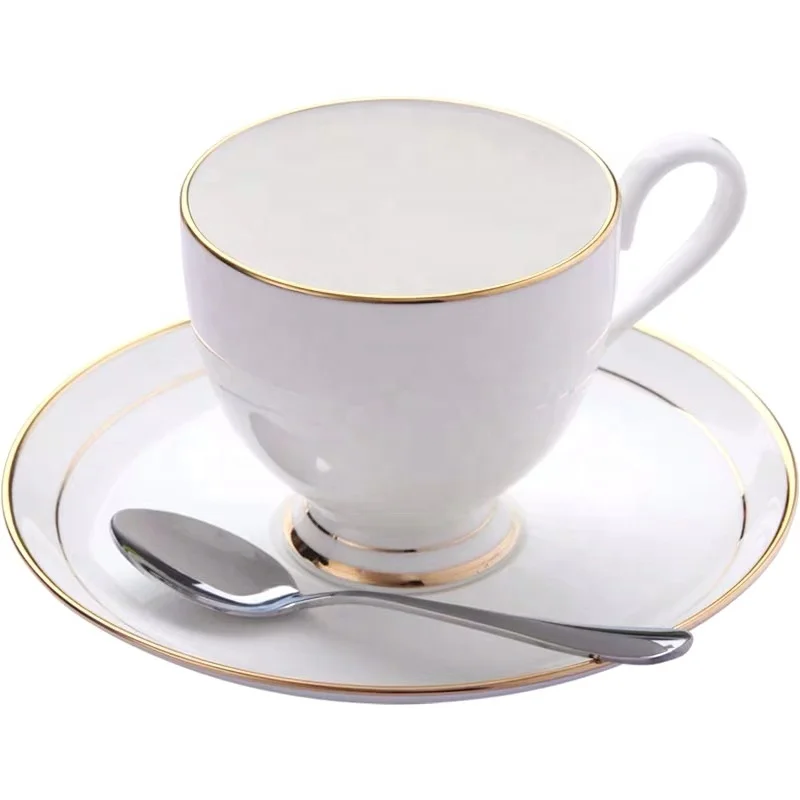 Cheap Price Turkish Bone China Coffee Cups Set White Porcelain Coffee Gold Silver Rim Personalized Tea Cups and Saucers