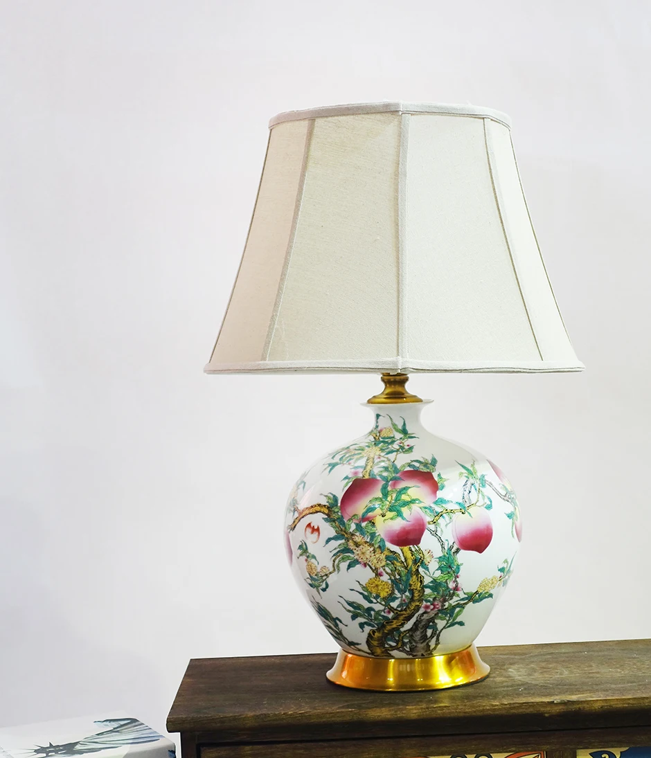 Elegant Hand-Painted Chinese Ceramic Table Lamp with Intricate Designs Perfect for Traditional Living Rooms and Cozy Spaces