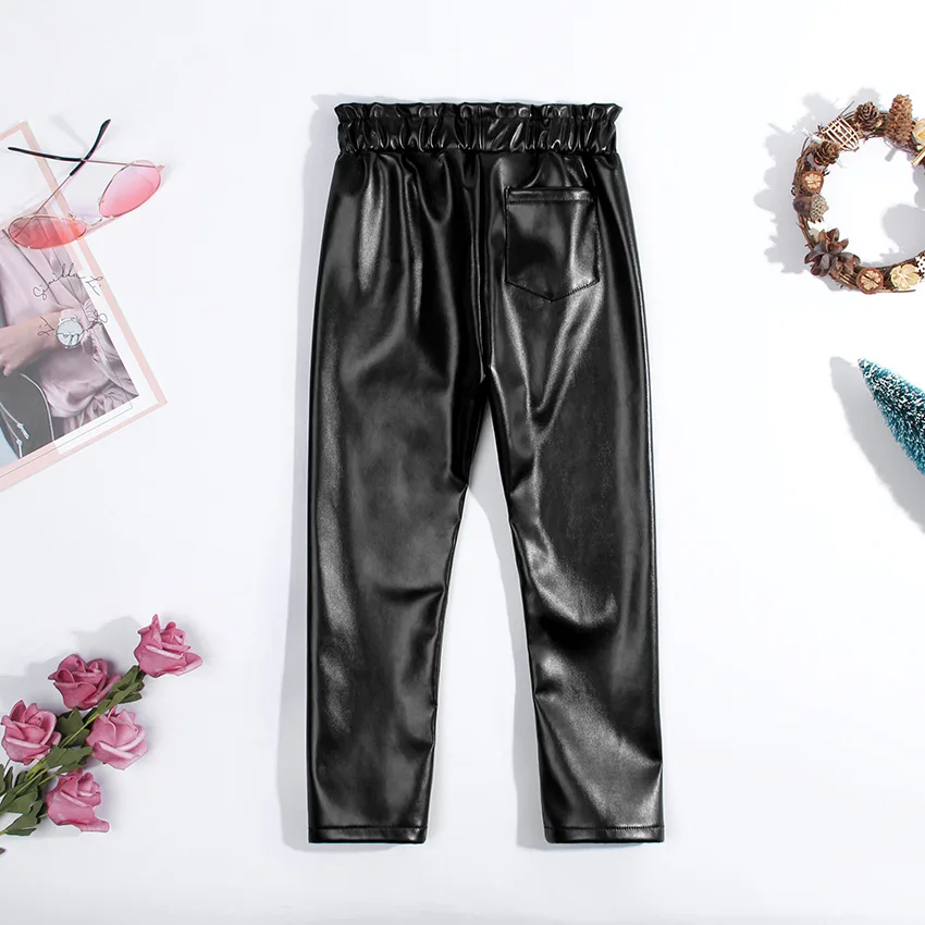2022 wholesale Girl Kids PU Leather High Waisted Pants