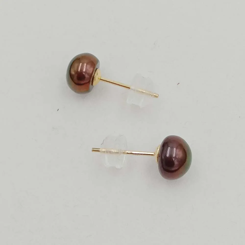 Freshwater pearl earring , 925 sterling silver stud earrings for wedding ,18 k gold plating color ,4-12 mm pearl, silicon backer