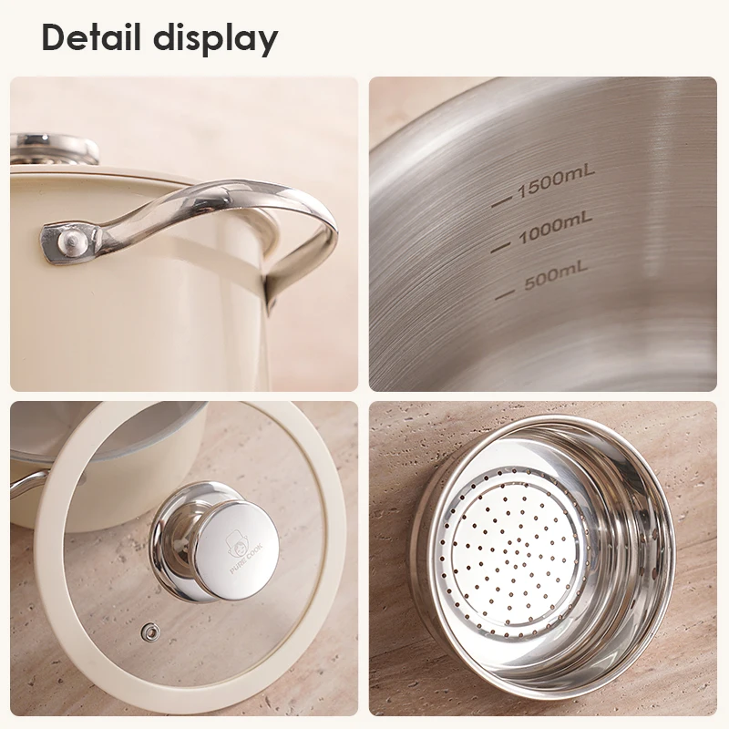 Pure Cook new arrived in stock color steel green stainless steel non stick cooking soup pots saucepan casserole cookware set