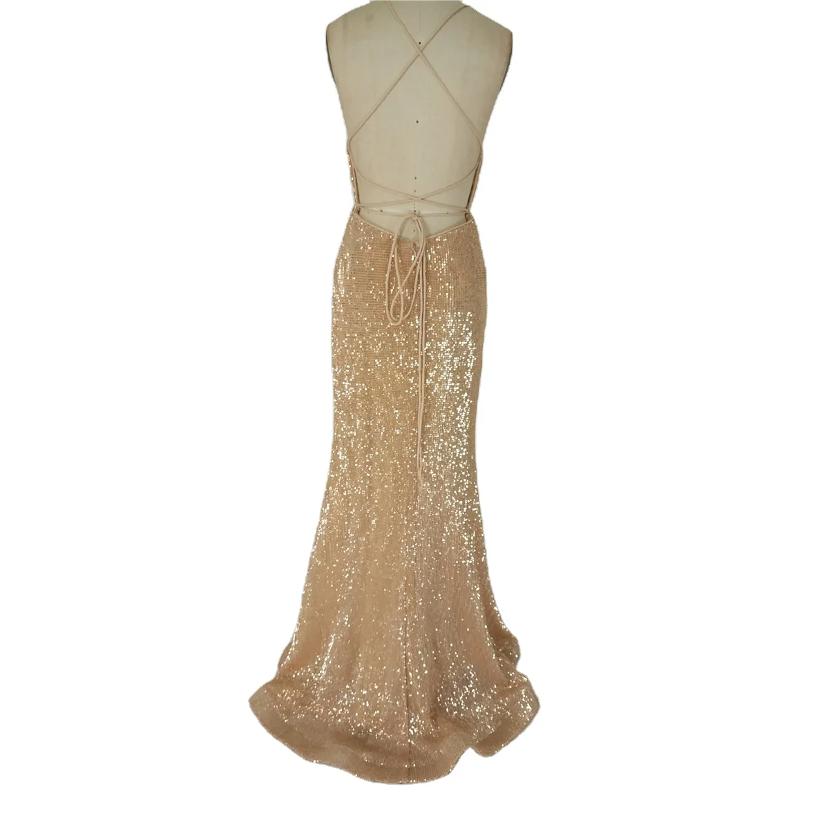 New design Mexican style halter pleated sequin fabric ladies evening dress for party