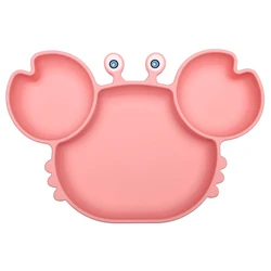 Wholesale Baby Dinnerware Cute Animal Crab Shape Silicone Baby Divided Plate With Suction For Kids