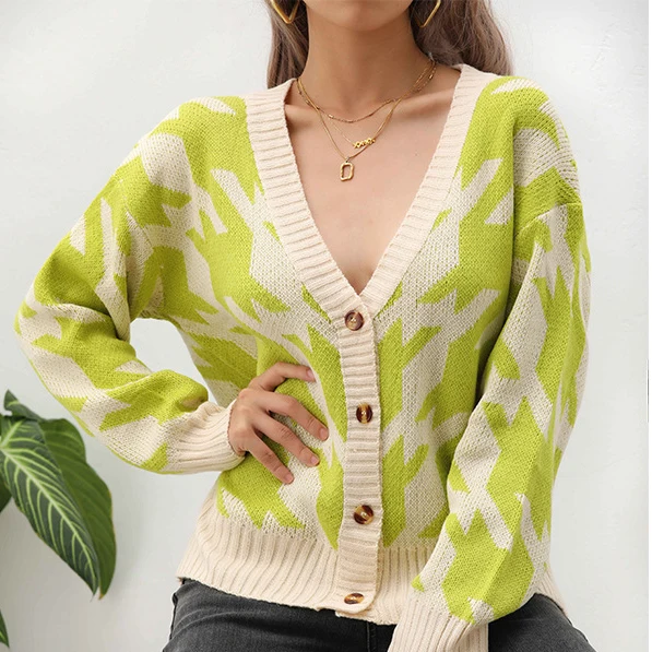 wholesale ZHUNA y2k knitted fashion fair isle off the shoulder high quality cardigan womens sweaters