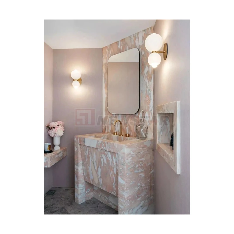 Newstar Luxury Style Bathroom Decoration Wall Panel Pink Red Marble Slab Stone Mosaic Bathroom Sink Marble Slab