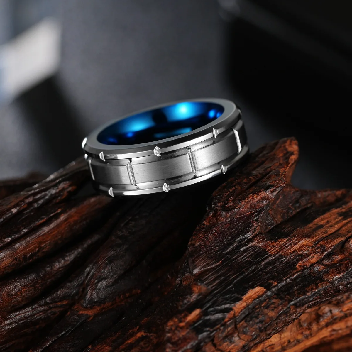 High Quality 8MM Tungsten Steel Band Rings No Fade Blue Frosted Finger Rings For Men Jewelry