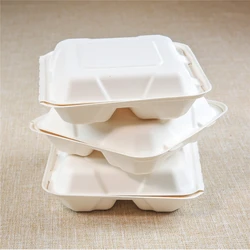 Biodegradable Fast Food Paper Packaging For To Go Disposable Dinnerware Sets Sugarcane Bagasse Takeout Lunch Box With Lid