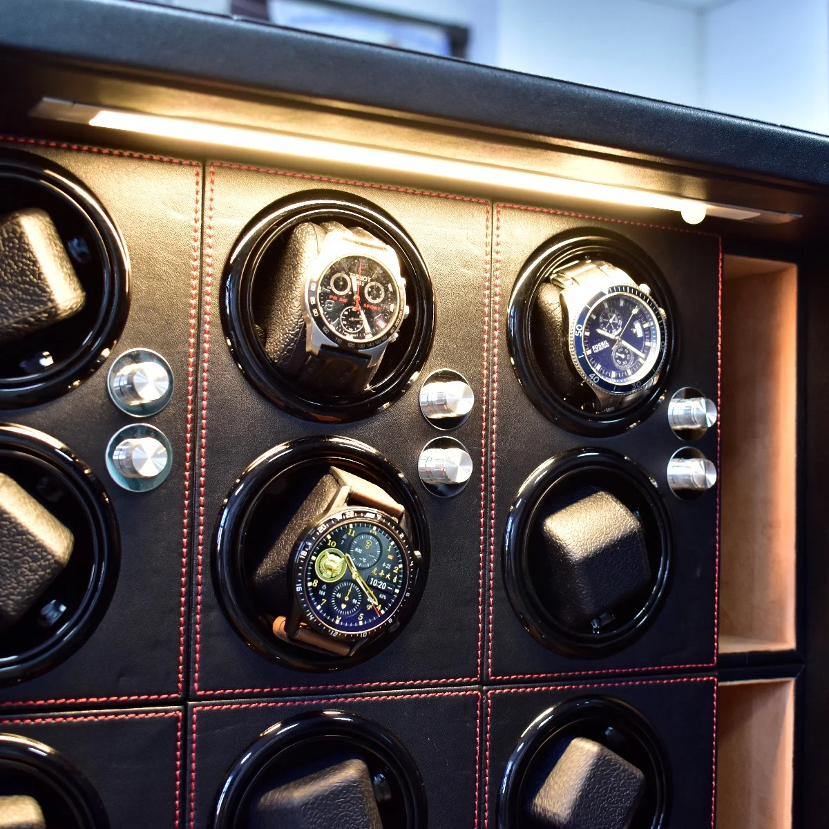 Jimbo Jewellery luxury leather automatic orbit rotating motor fingerprint watch winder safe