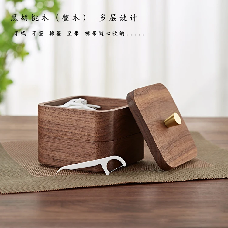 2022 Hot New Products Black Walnut Wood Storage Floss Toothpick Box