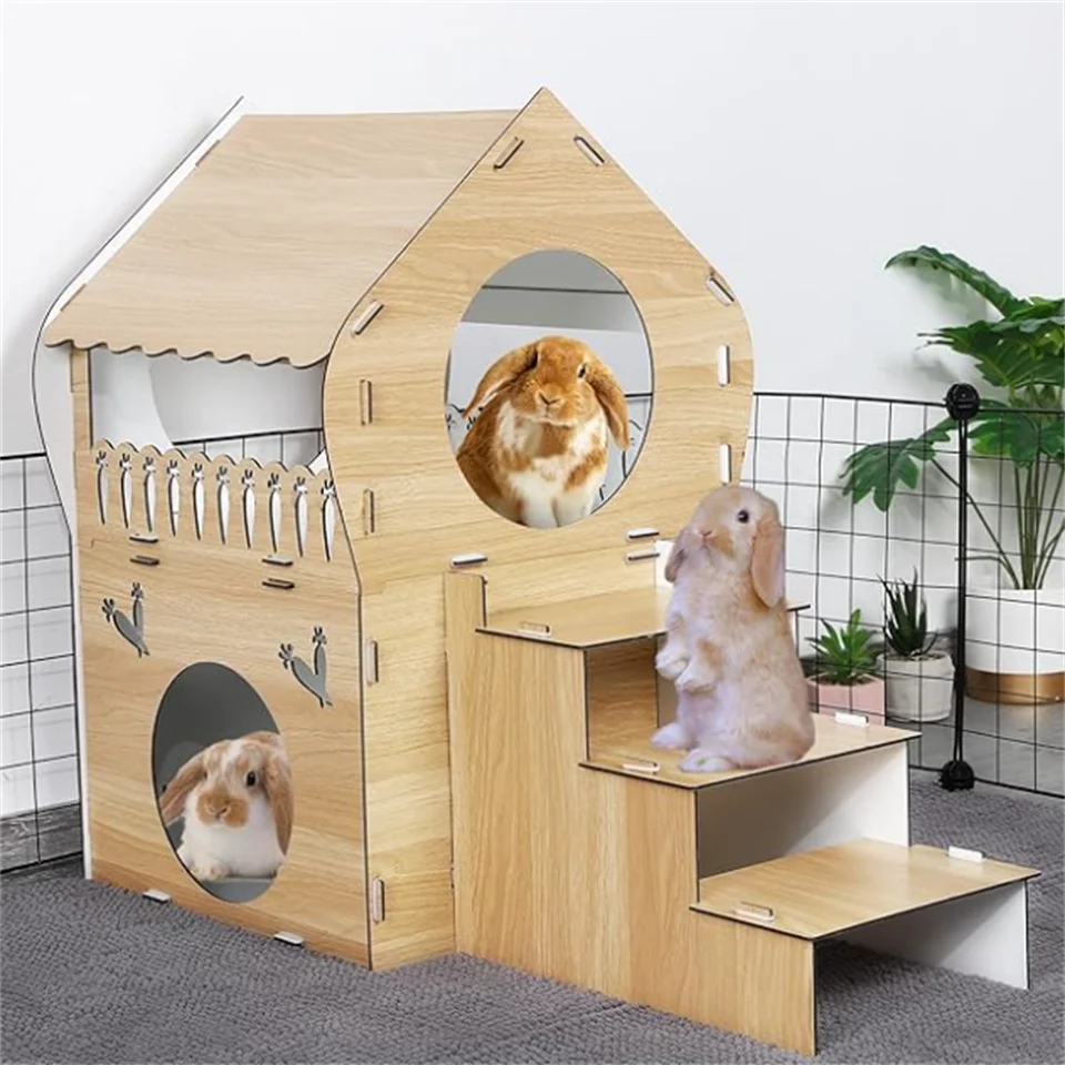 Modern Home Decor Cat Furniture Cute Wooden Peg Dolls in Angel & Home Shape Polished Engraved Cat House & Hamster House Toys