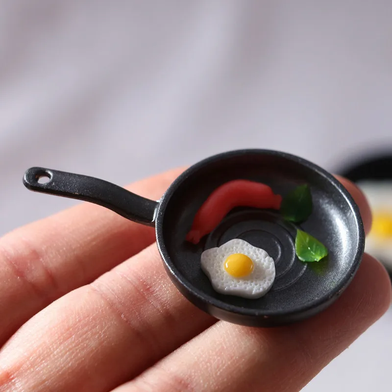 Dollhouse Food Play Miniature Scene Ob11 Pan Steak Egg Sausage Skillet Dollhouse Accessories
