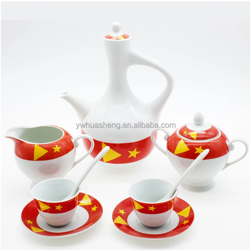 HS Manufacturer Customized Tigray Design Jebena Ethiopian Coffee Pot Porcelain Tigray Coffee Set with Foam Packing